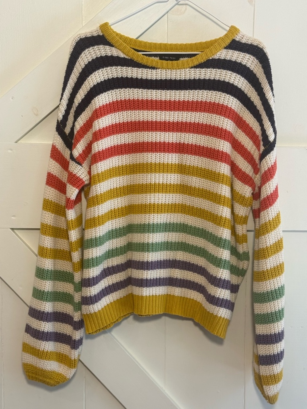 Blank Paige Small Rainbow Striped Knit Sweater Oversized Crew Neck Cotton